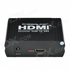 CHEERLINK 1080p HDMI to VGA Converter w/ 3.5mm / DC Port + EU Plug Adapter - Black