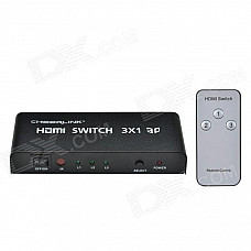 CHEERLINK L3HDSW0301 3-In 1-Out Full HD 3D 1080P HDMI 1.4a Switch w/ IR Control - Black