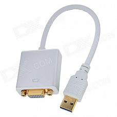 USB 3.0 Male to VGA Female External Video Graphic Card Adapter Cable - White + Golden