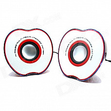 Portable L-017 Apple Style USB Powered 3.5mm Wired Desktop Speaker Set for PC / Laptop - Red + White