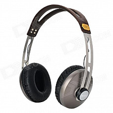 KO-STAR KHM-681 3.5mm Jack Plug HiFi DJ Headphone Headset w/ Microphone - Black + Brown