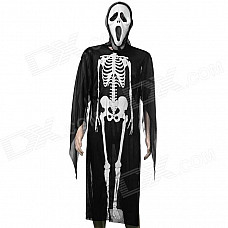 Halloween Skeleton Style Cosplay Costume + Face Mask + Fingernails Set - Black + White
