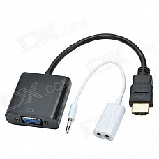 CHEERLINK HDMI Male to VGA Male Cable + Bisected Audio Cable Set - Black (22.5cm)