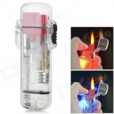 Plastic Windproof Refillable Ethane Lighter w/ LED - Red + Transparent (3 x AG3)