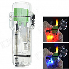 Plastic Refillable Ethane Lighter w/ LED - Green + Transparent (3 x AG3)