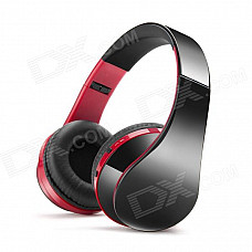 NX-8252 Portable Folding Bluetooth V3.0 Headphones w/ Mic - Red + Black