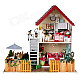 DIY Creative Cute Wooden 2-Floor House Model Toy - White + Red + Multi-Color