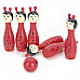 Smily Animal Shaped Wooden Bowling Bowls Set Toy - Red + Black