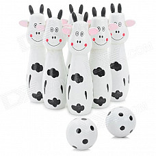 Smily Animal Shaped Wooden Bowling Bowls Set Toy - Black + White