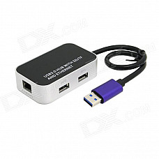 CY U3-166 USB 3.0 Dual Port Hub & TF Card Reader & 1000M Gigabit Ethernet Combo Adapter - Black