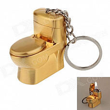 Creative Toilet Style Grinding Wheel Zinc Alloy Gas Lighter w/ Keyring - Golden