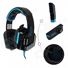 Each G8000 Stereo Pro Gaming USB + 3.5mm Plug Headphone w/ Microphone - Black + Blue (2.2m-Cable)