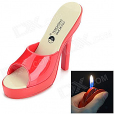 Creative Women's High-Heeled Slippers Shoes Butane Lighter - Red