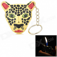 Creative Leopard Head Butane Zinc Alloy Lighter w/ Chain - Golden