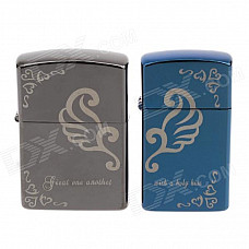 JIN JIAN 4846 Stylish Lover's Oil Lighters - Tarnish + Blue (2 PCS)