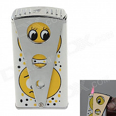 6127 Stylish Smile Face Pattern Butane Jet Lighters Shock Tricky Toy - White + Yellow + Silver