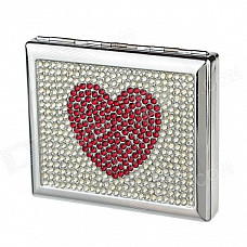 Heart Style Clamshell Double-Sided Rhinestone Studded Aluminium Alloy Cigarette Case - Sliver + Red