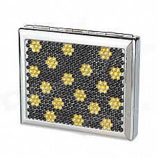 Clamshell Double-Sided Rhinestone Studded Aluminium Alloy Cigarette Case - Sliver + Black + Yellow