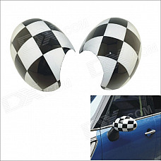 Carki D1409118 Grid Pattern ABS UV Protected Car Door Mirror Cover Stickers - White + Black (2 PCS)