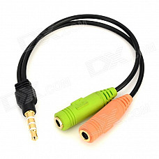 3.5mm Male to 2-3.5mm Female Audio Connection Cable - Black + Orange + Green (19cm)