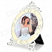 D5055TW Round Shaped Rhinestone Inlaid Photo Frame - White + Silver