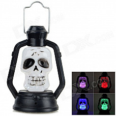 Halloween Skull Head Shaped Portable Hand Lamp - White + Black (3 x AG13)