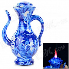 sysh0039 Traditional Chinese Style Flagon Shaped Butane Zinc Alloy Butane Lighter - Blue + White