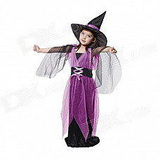 Halloween Costumes Children Gauze Witch Suit - Black + Purple (Size XL)