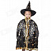 Halloween Costume Dress Up Hexagram Patterned Witch Cloak w/ Hat for Children - Red + Black (L)