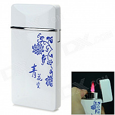 Blue and White Porcelain Pattern Windproof Blue Flame Butane Lighter - White + Blue