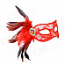 Stylish Sexy Crystal + Feather Decorated Lace Mask for Women - Red