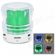 Mini Portable Bluetooth V2.0 MP3 Player / Speaker w/ Mini USB / FM / TF / LED - Green + Transparent