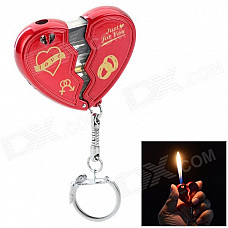 Creative Heart Shaped Metal Key Chain Butane Lighter - Red