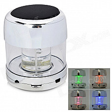 Mini Cylinder Shaped Bluetooth V2.0 Speaker w/ FM / TF / Mini USB / USB - Silver + Transparent