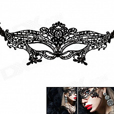 Women's Sexy Seductive Lace Face Mask for Halloween Costume Makeup Party - Black