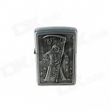 Grim Reaper & Sickle Pattern Kerosene Oil Lighter - Silver