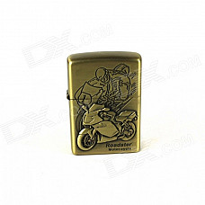 Racing Motorcycle Pattern Retro Style Oil Lighter - Brass