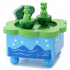 Cute Frog Clockwork Spring Music Box - Green + Blue + Multi-Color