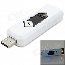 YC02 Windproof USB Rechargeable Cigarette Lighter w/ Money Detector Function - White + Black