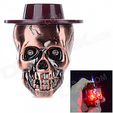 sysh0074 Cool Skull Head Style Zinc Alloy Butane Lighter - Brown + Red Bronze