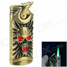 Skull Head Pattern Zinc Alloy Windproof Butane Gas Lighter - Bronze