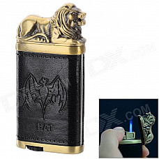 sysh0078 Creative Lion Shaped Zinc Alloy + PU Butane Lighter - Black + Golden