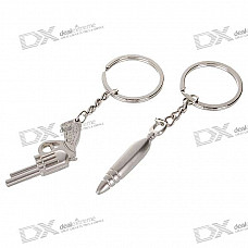 Gun and Bullet Shaped Zinc Alloy Lovers Keychains (2-Piece Set)