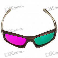 Re-useable Plastic Frame Resin Lens Anaglyphic Magenta + Green 3D Glasses