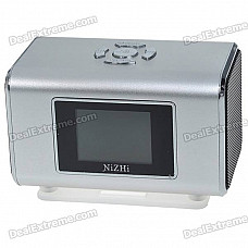 Rechargeable Portable 1.3" LCD TF/USB MP3 Music Speaker with FM Radio - Silver (3.5mm Jack)