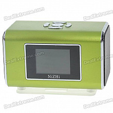 Rechargeable Portable 1.3" LCD TF/USB MP3 Music Speaker with FM Radio - Green (3.5mm Jack)