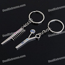 Unique Valentines' Zinc Alloy Keychains - Comb & Scissors Set