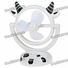 USB/3*AA Powered Cute Cow Style 3-Blade Cooling Desk Fan - White