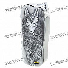 Wolf Pattern Butane Jet Torch Lighter with Folding Knife