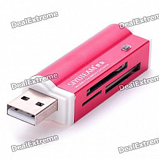 USB 2.0 Multi-in-One Mini SD/MMC/M2/MS/TF/SDHC Card Reader - Deep Pink (Max 32G)